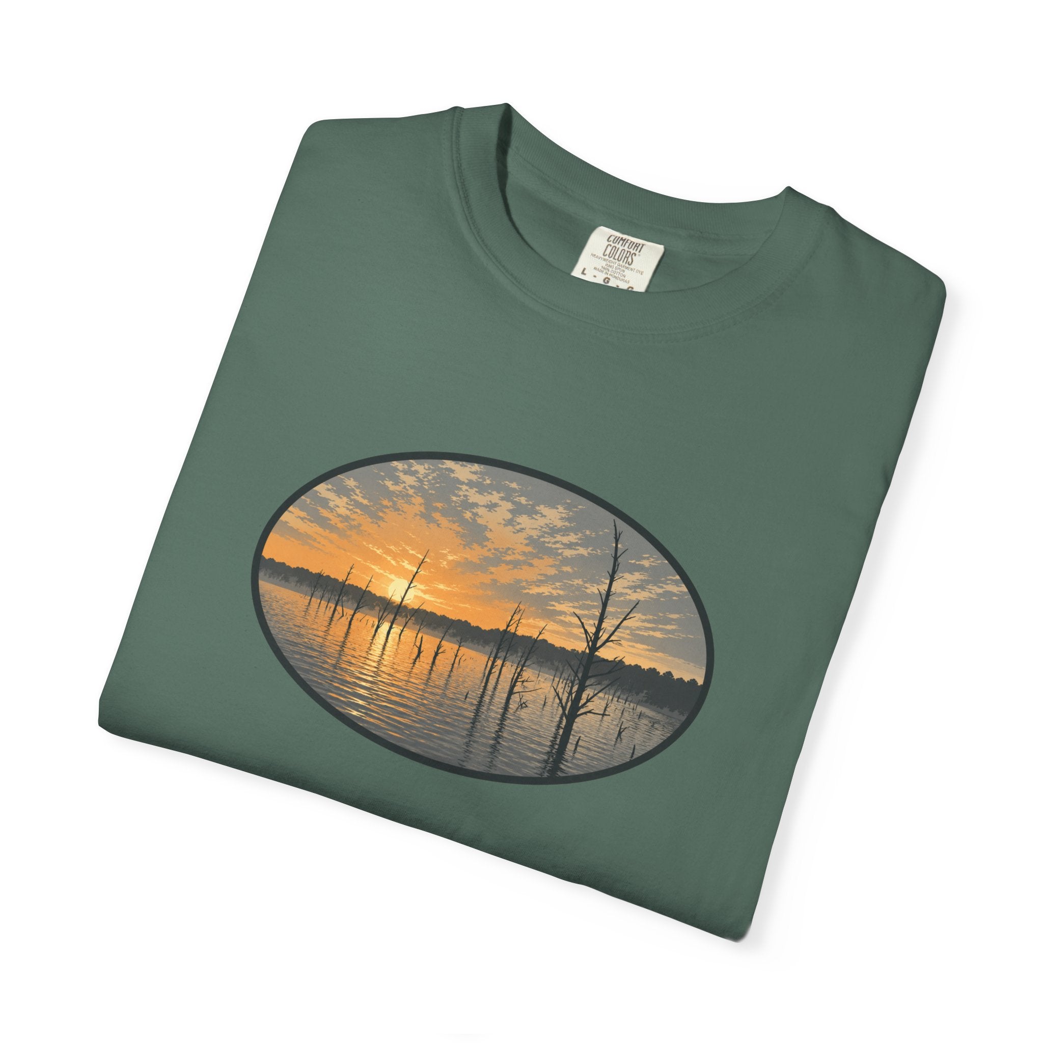 Sunrise Wooded Lake Oval T-Shirt