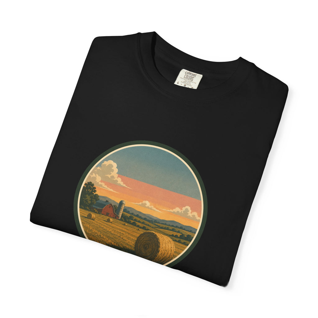 Sunset Hayfield T-Shirt — Vintage Farm Landscape Tee