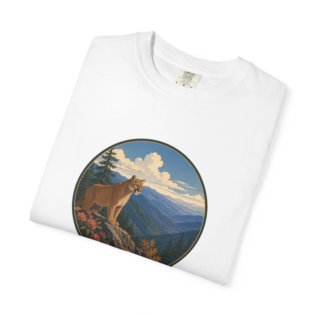 Mountain Lion Scenic T-Shirt — Vintage Nature Wildlife Graphic