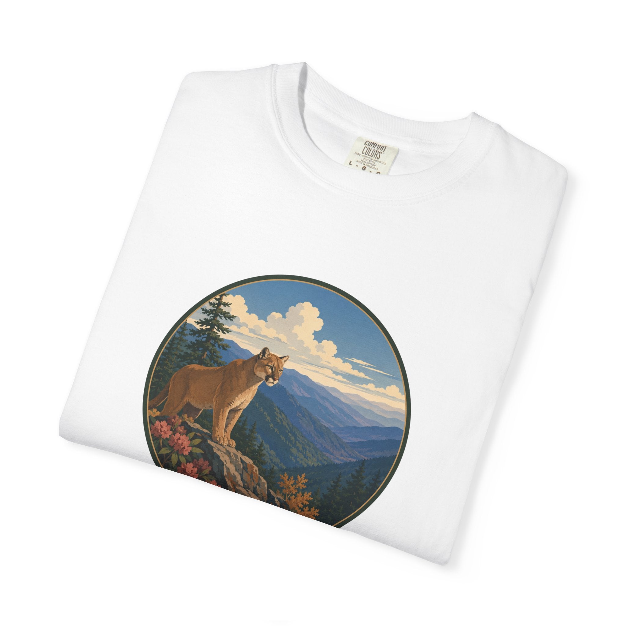 Mountain Lion Scenic T-Shirt — Vintage Nature Wildlife Graphic