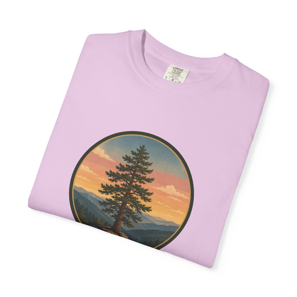 Cedar Tree Sunset T-Shirt — Vintage Mountain Cedar Graphic Tee