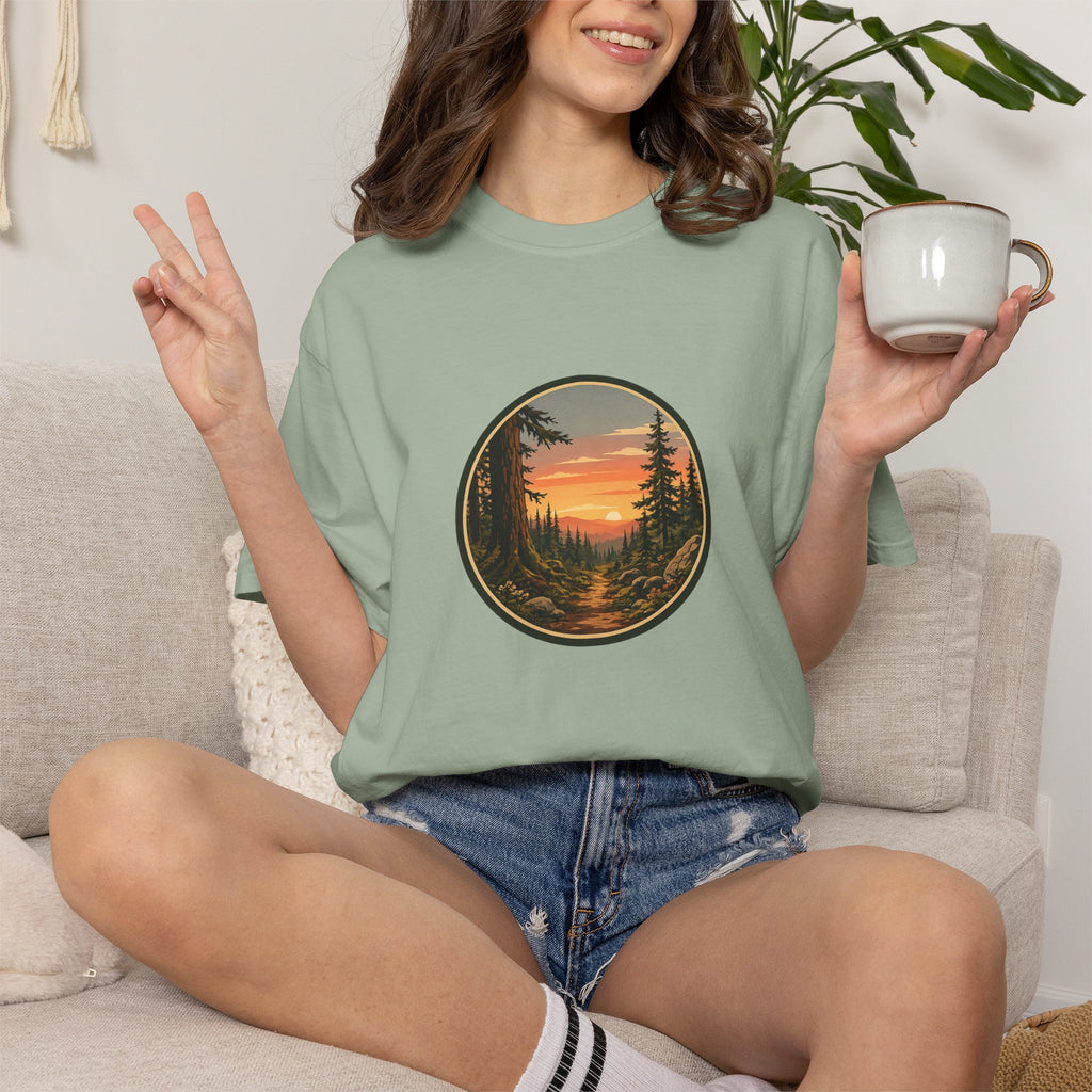 Sunset Hiking Trail Circle T-Shirt — Scenic Mountain Trail Tee