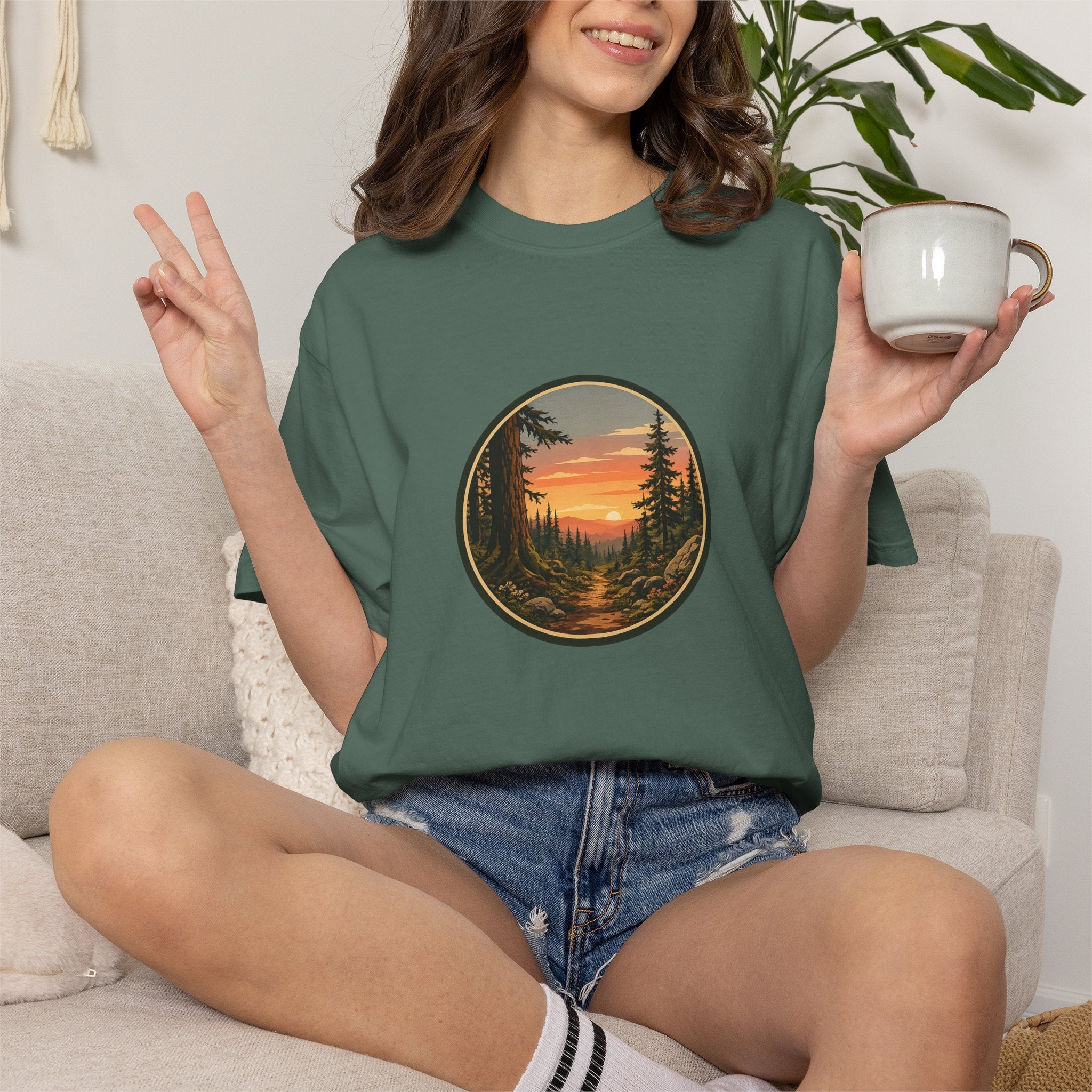 Sunset Hiking Trail Circle T-Shirt — Scenic Mountain Trail Tee