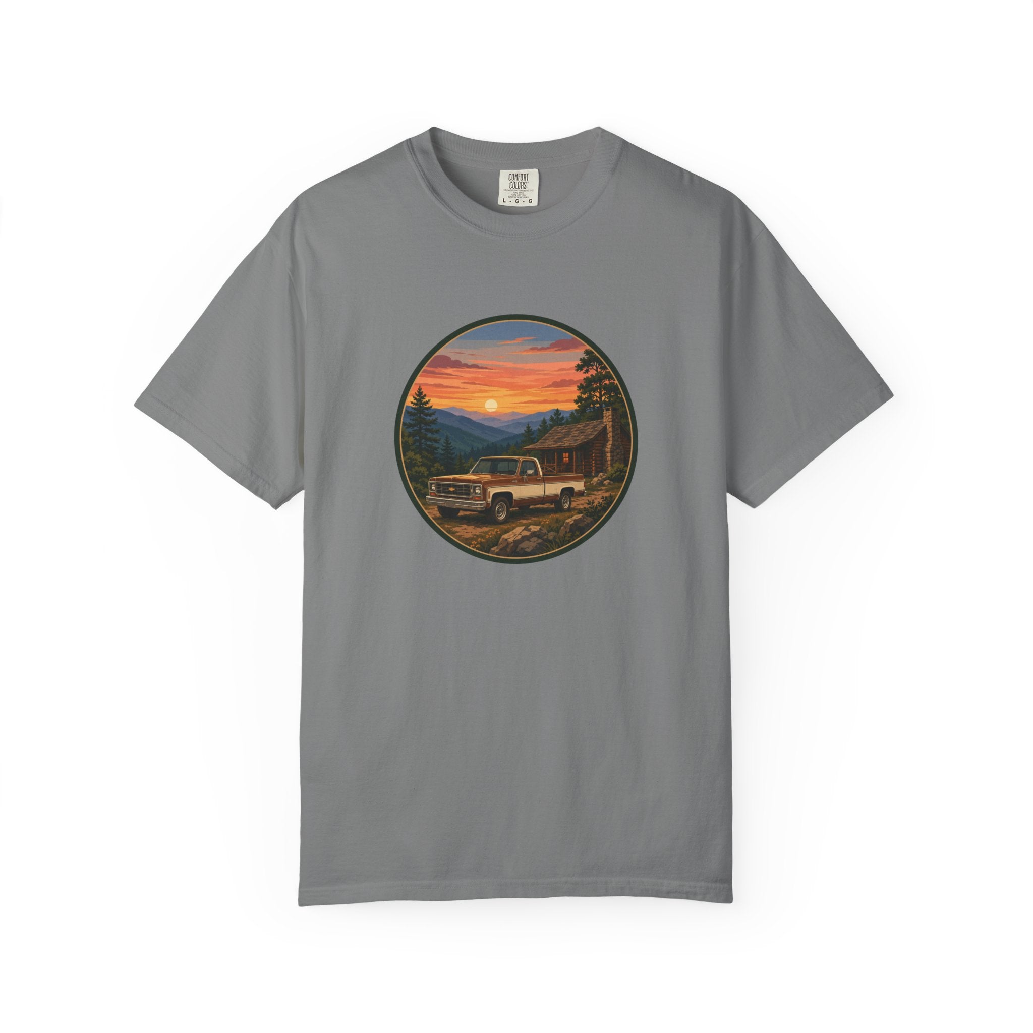Sunset Cabin Truck T-Shirt — Vintage Classic Truck Tee