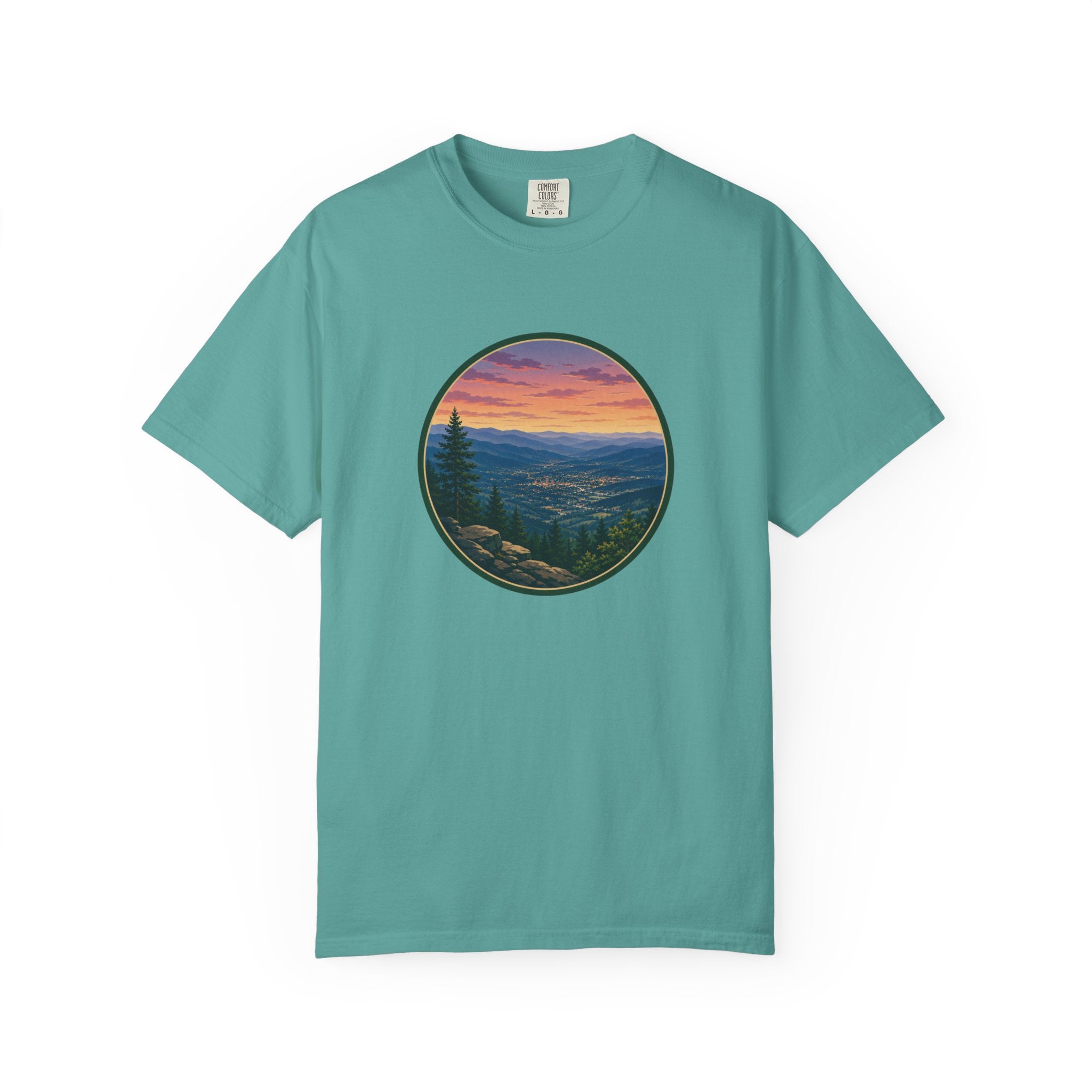 Sunset Mountain T-Shirt - Night Life Below Circle Graphic