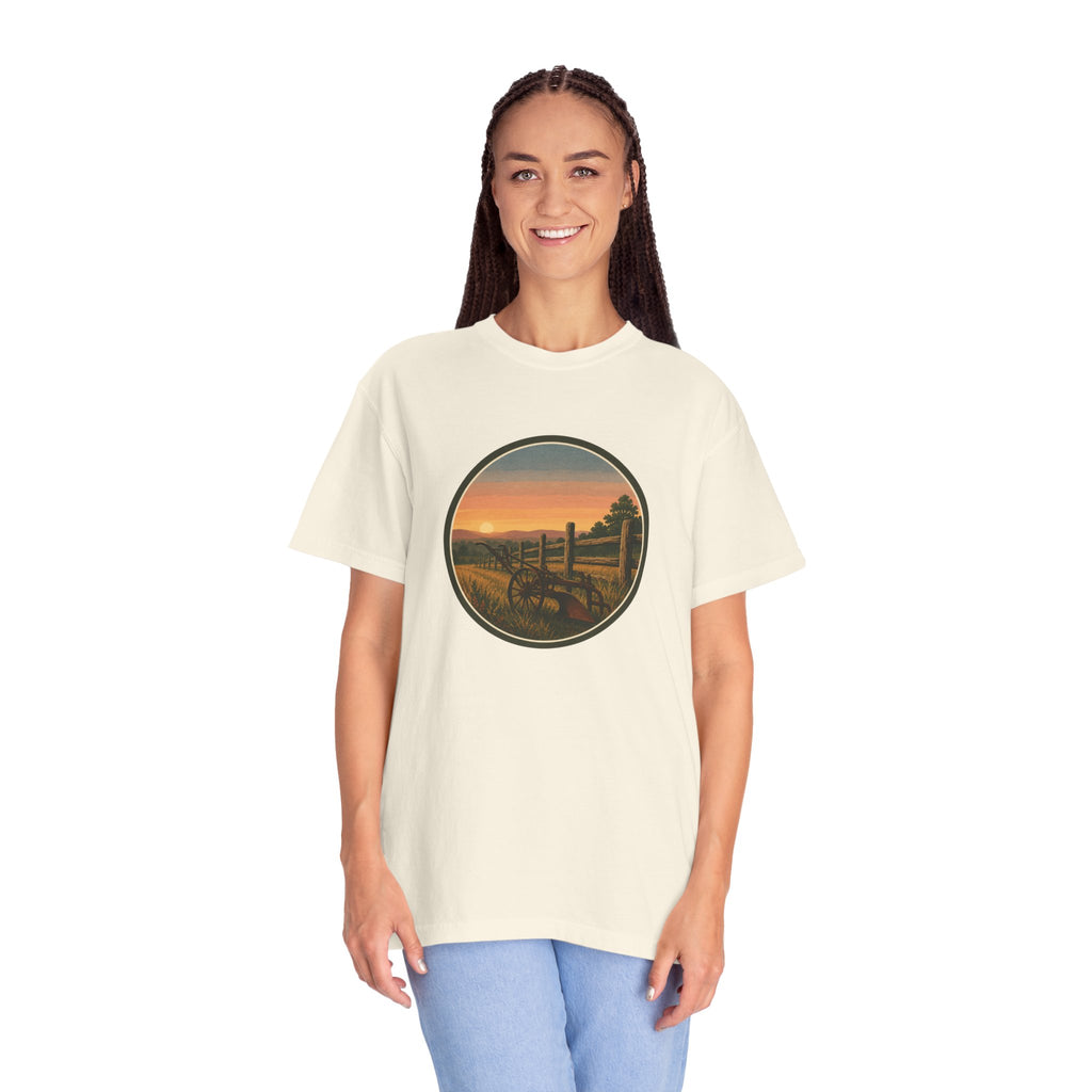 Sunset Antique Plow Landscape T-Shirt