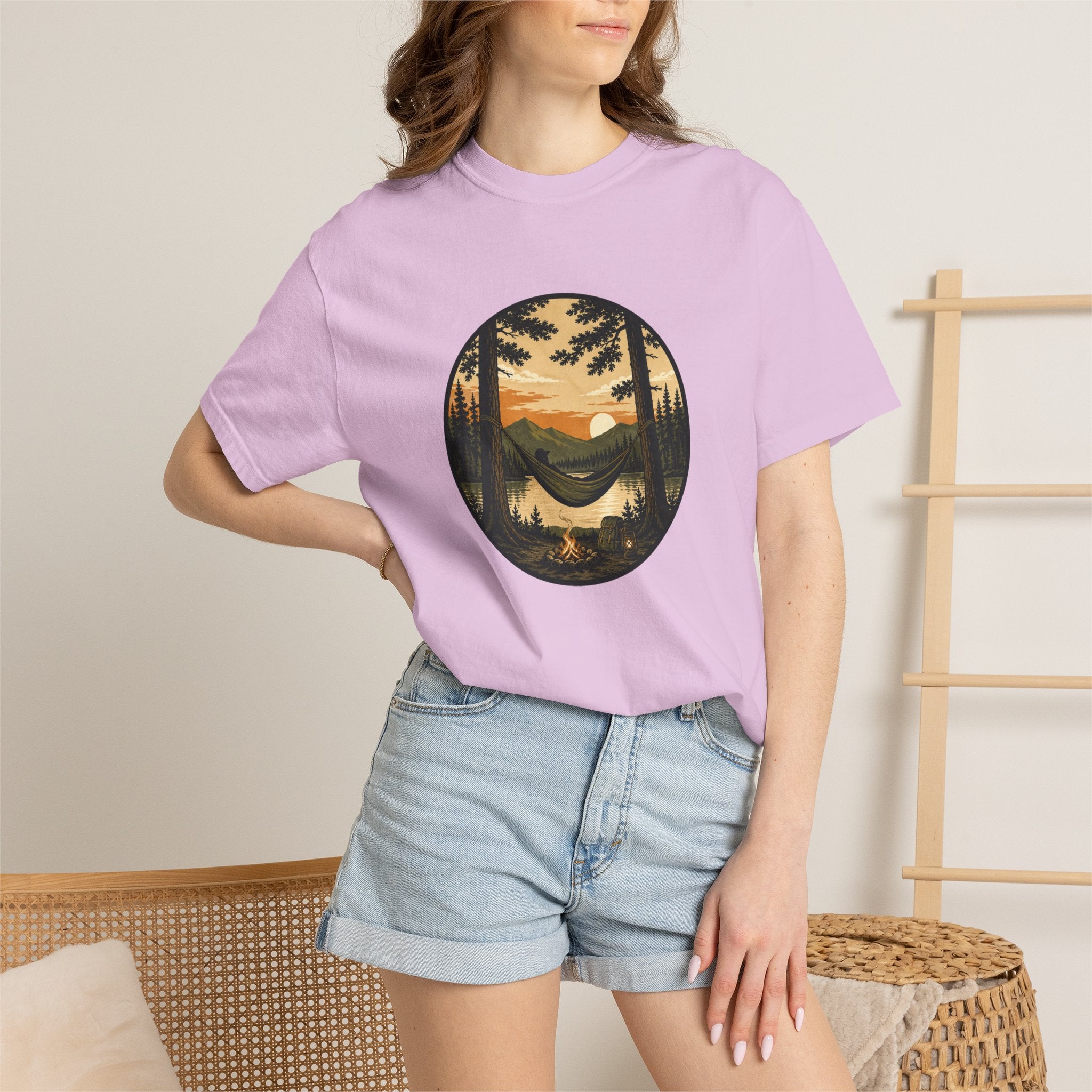 Vintage Mountain Lake T-Shirt — Sunset Forest Camper Tee