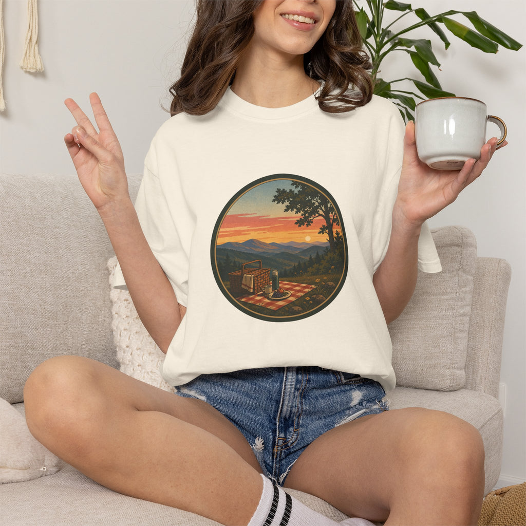 Sunset Picnic Tee — Scenic Mountain Picnic T-Shirt