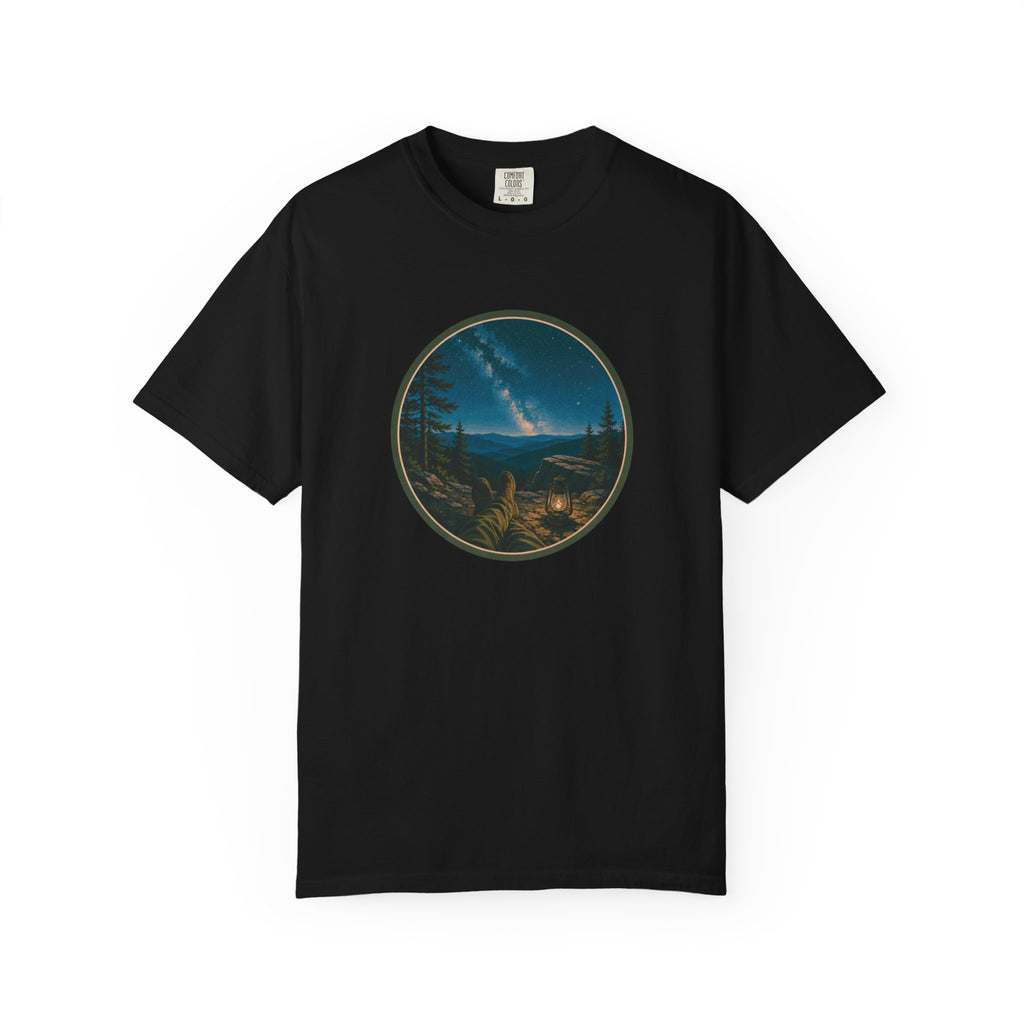 Night Sky Mountain T-Shirt — Circular Scenic Landscape Tee