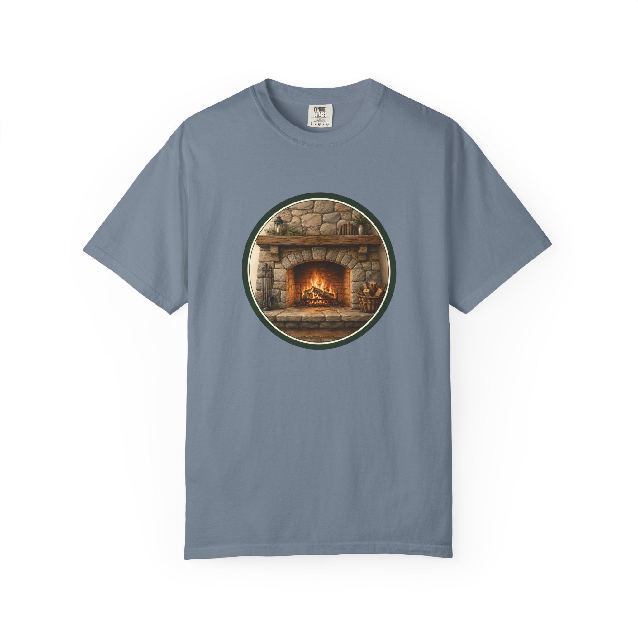 Cozy Fireplace Graphic T-Shirt — Vintage Hearth Circle Design