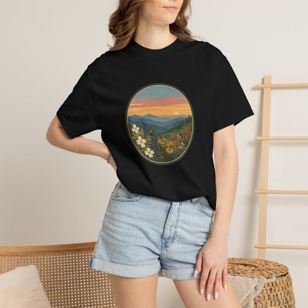 Scenic Sunset Mountain Wildflower T-Shirt