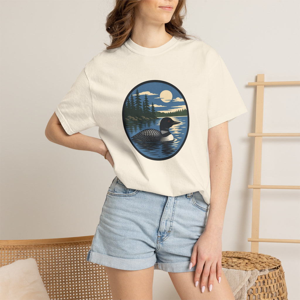 Loon Lake Sunset T-Shirt — Vintage Wilderness Loon Graphic