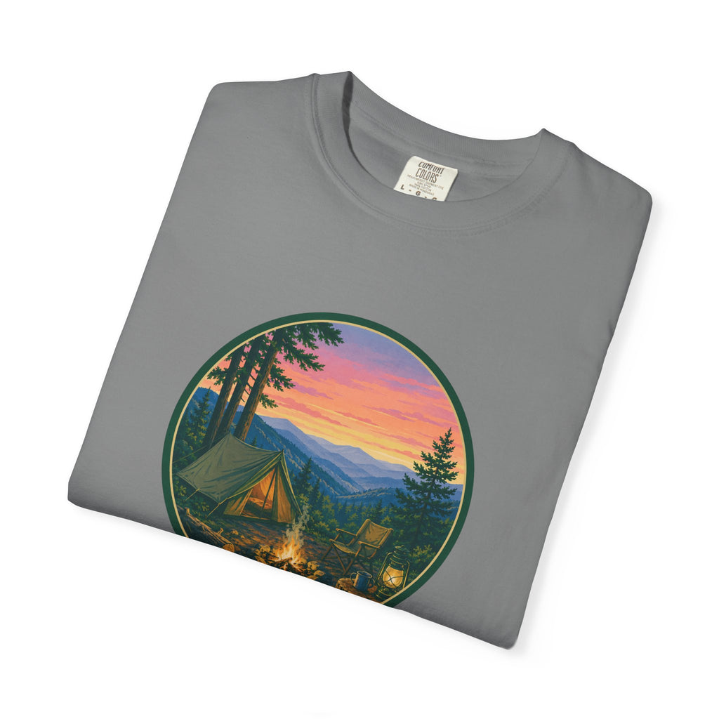 Camping Sunset T-Shirt — Vintage Campfire Scene Tee