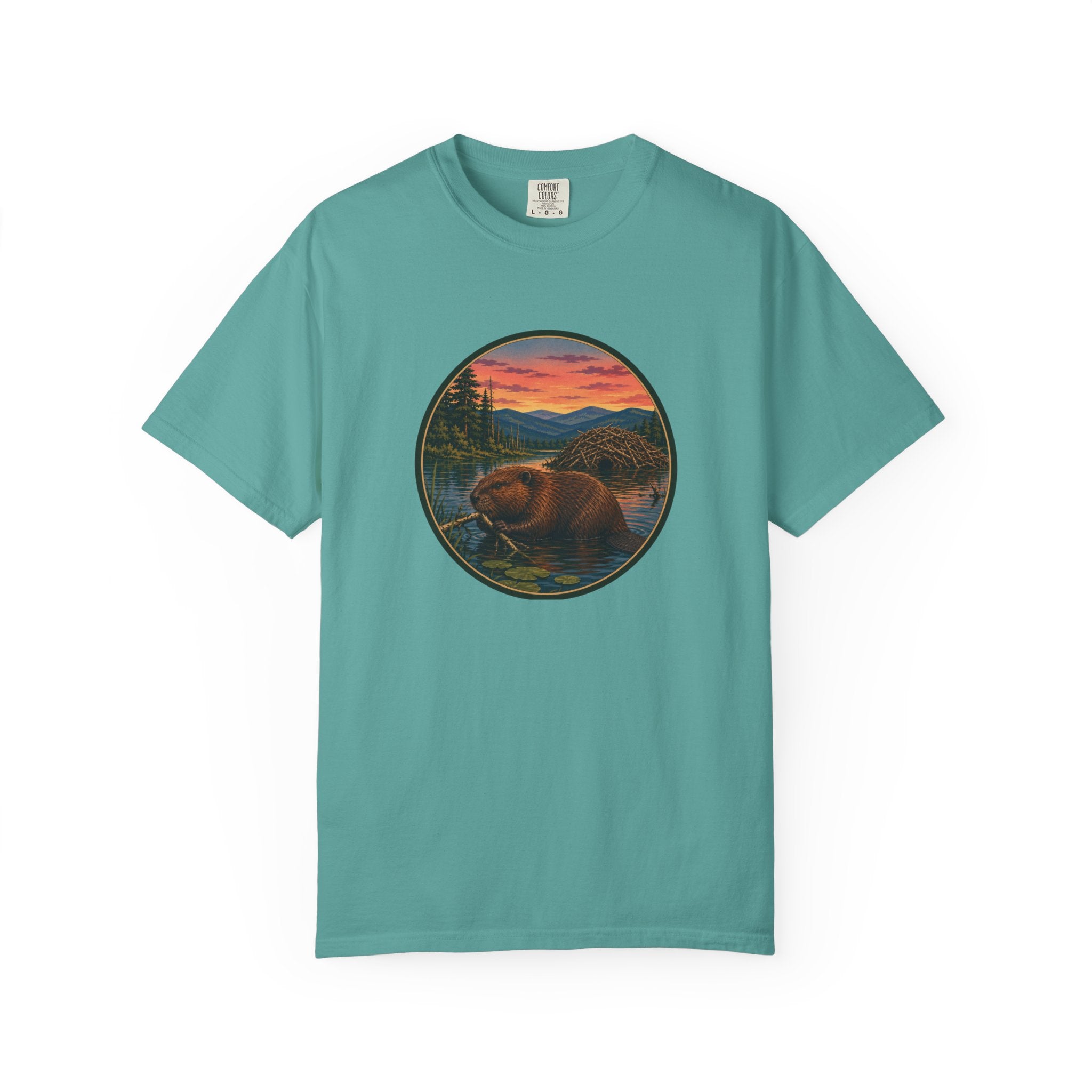 Beaver Sunset T-Shirt — Mountain Lake Wildlife Graphic Tee