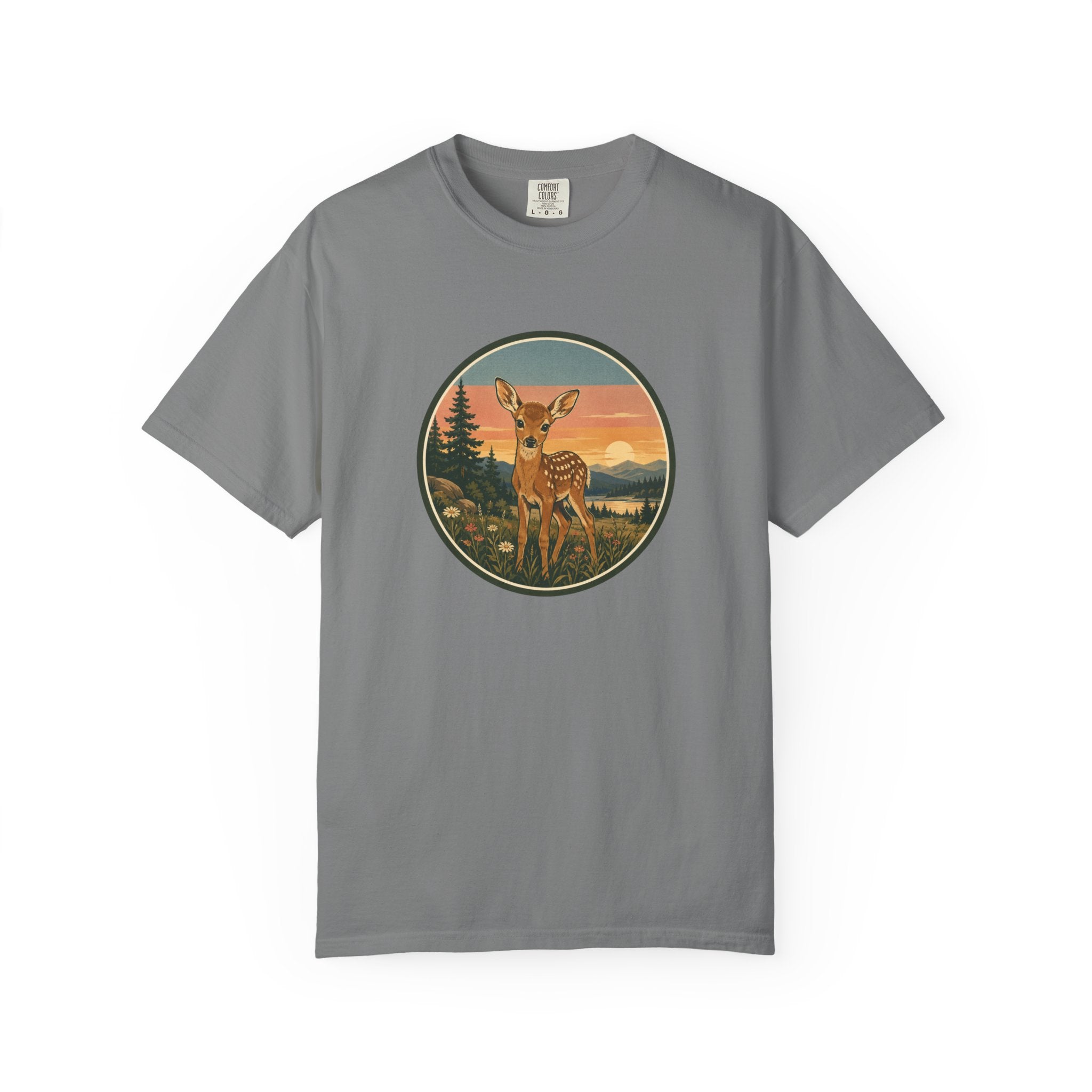 Vintage Fawn Graphic T-Shirt — Deer Sunset Nature Tee