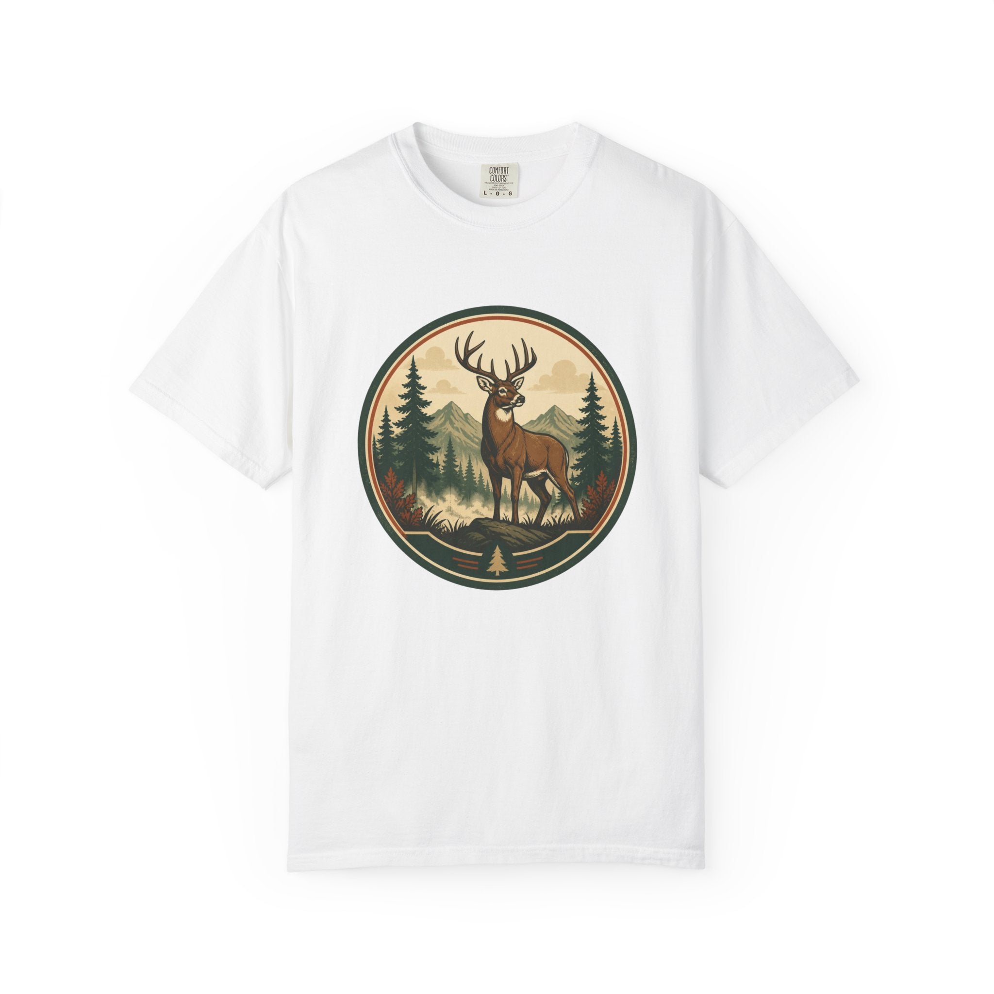 Deer Forest Badge T-Shirt – Vintage Outdoor Wildlife Graphic