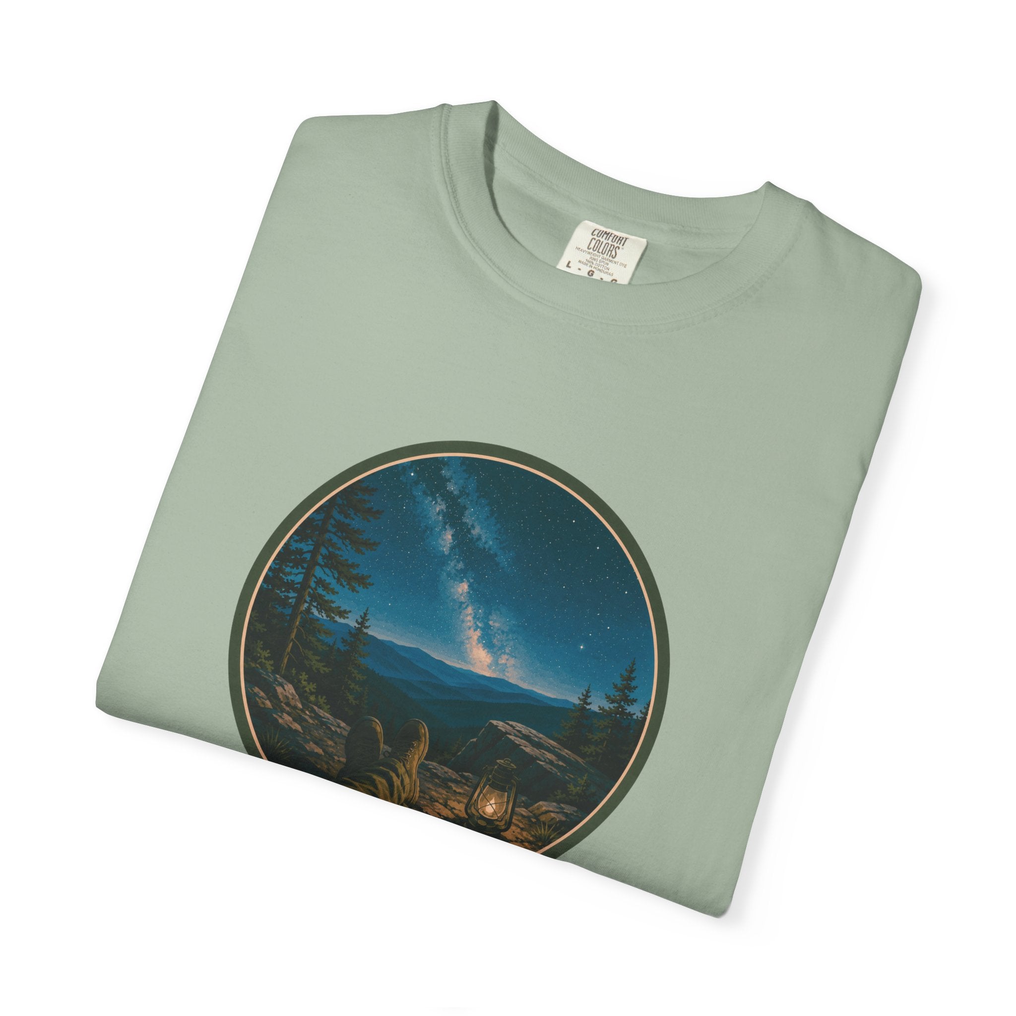 Night Sky Mountain T-Shirt — Circular Scenic Landscape Tee