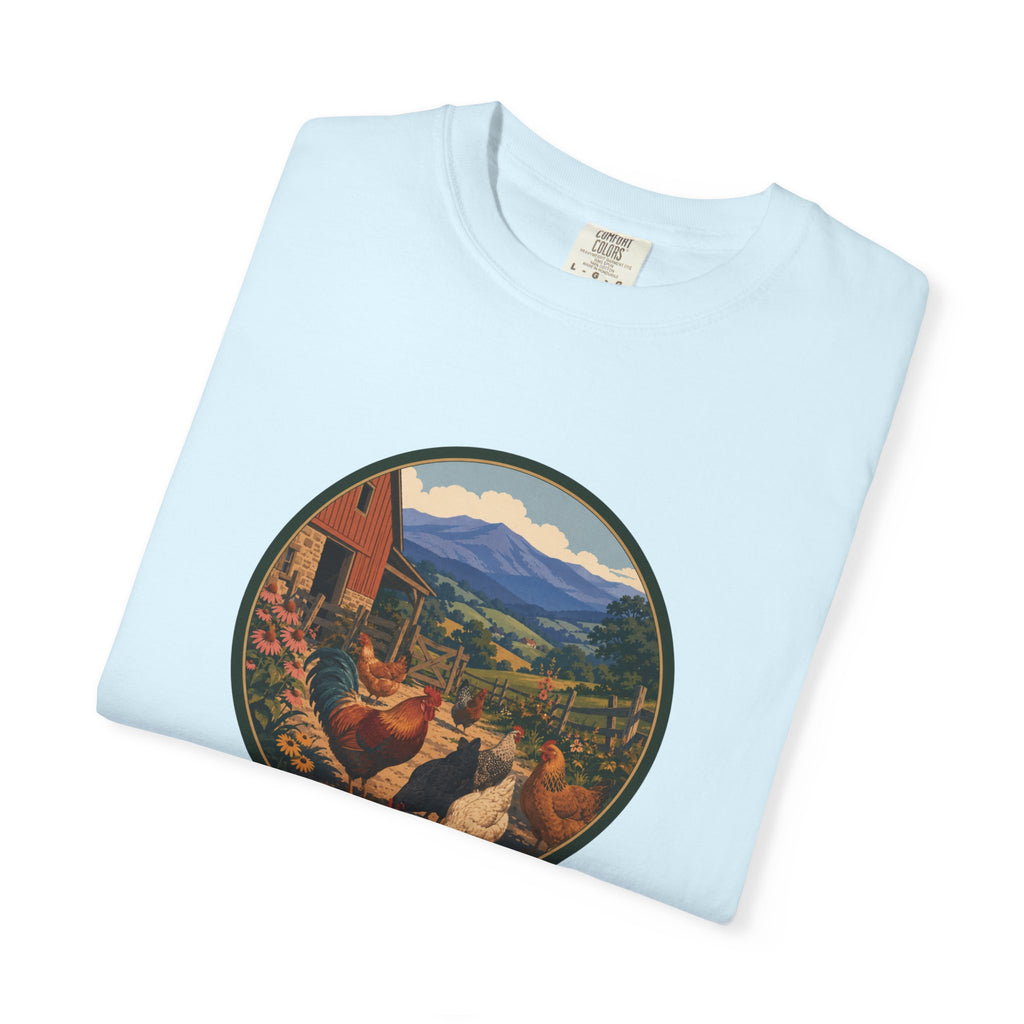 Chicken Farm Vintage Tee — Pastoral Hen Scene T-Shirt