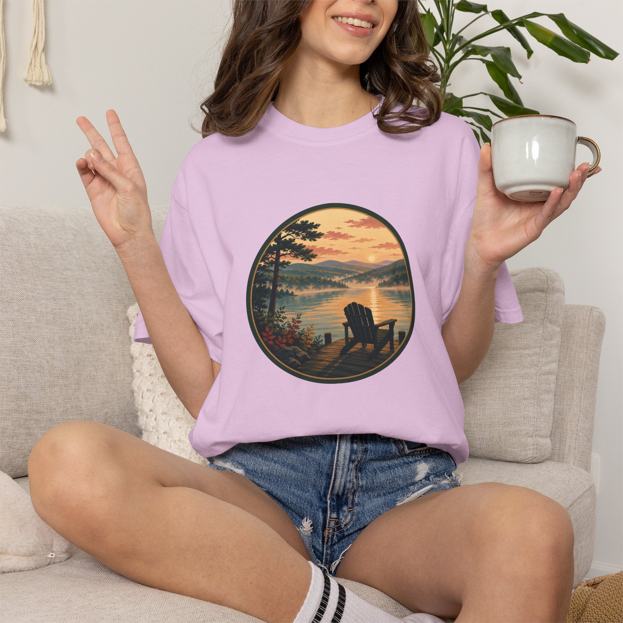 Lakeside Sunrise T-Shirt — Adirondack Chair at Sunrise Graphic Tee