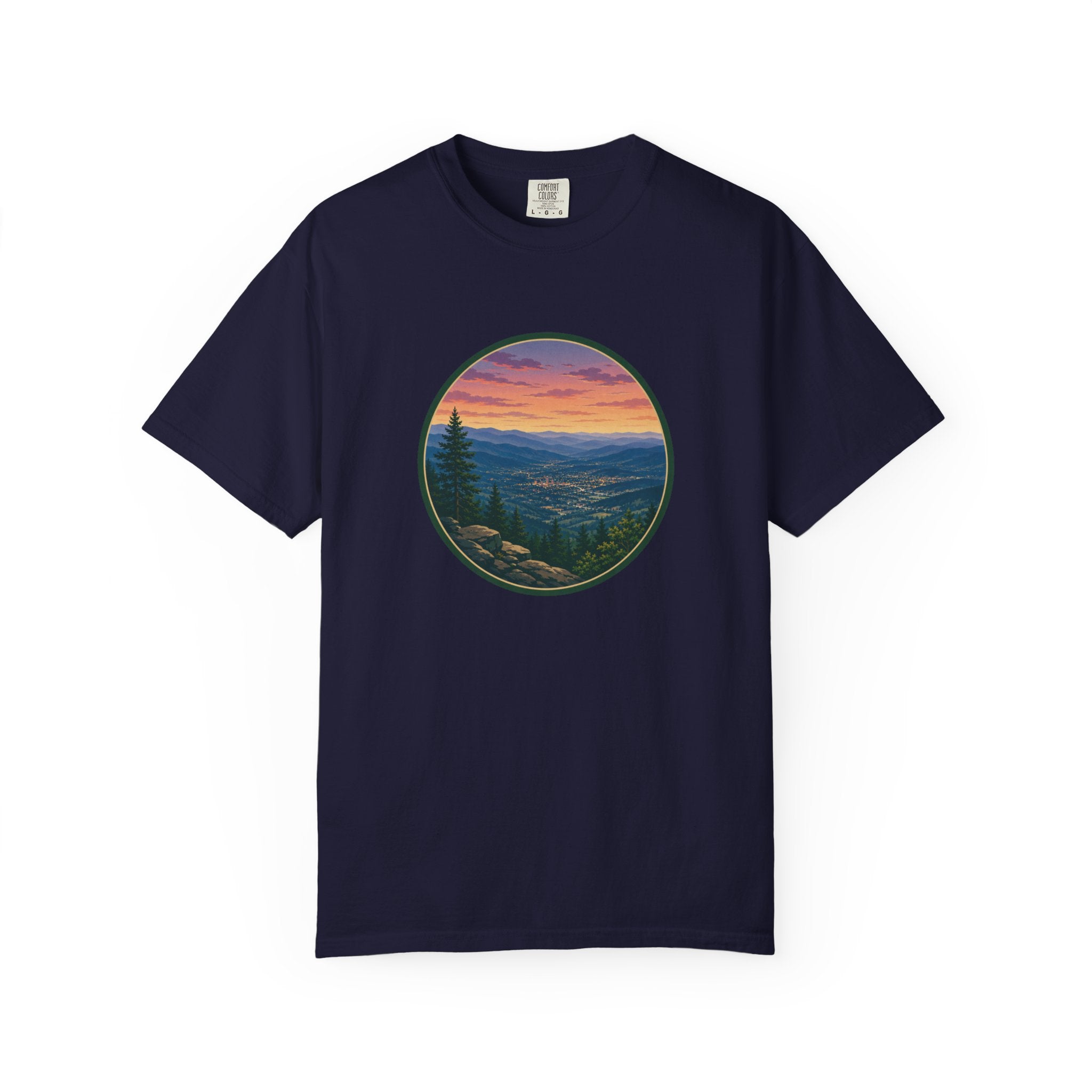Sunset Mountain T-Shirt - Night Life Below Circle Graphic