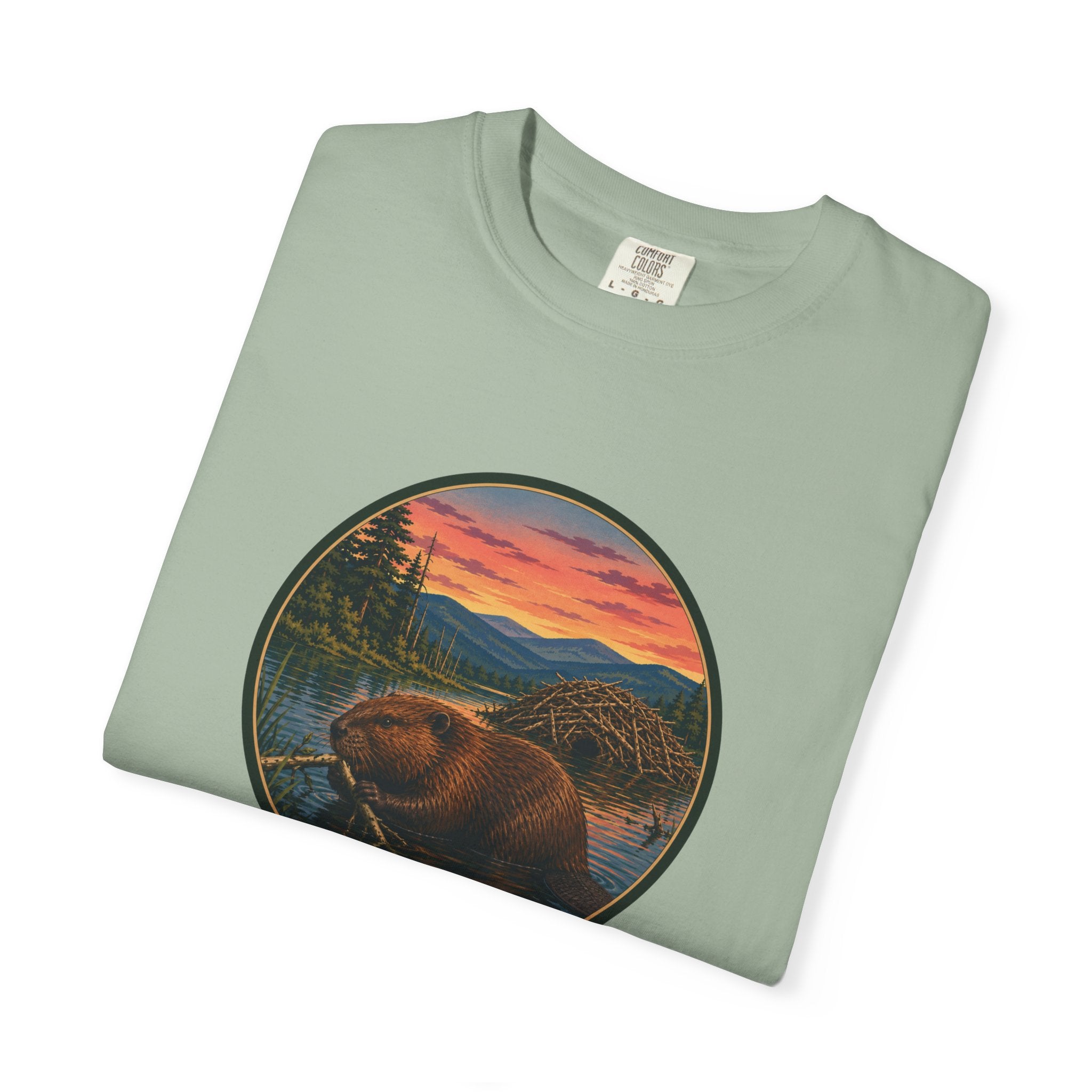Beaver Sunset T-Shirt — Mountain Lake Wildlife Graphic Tee