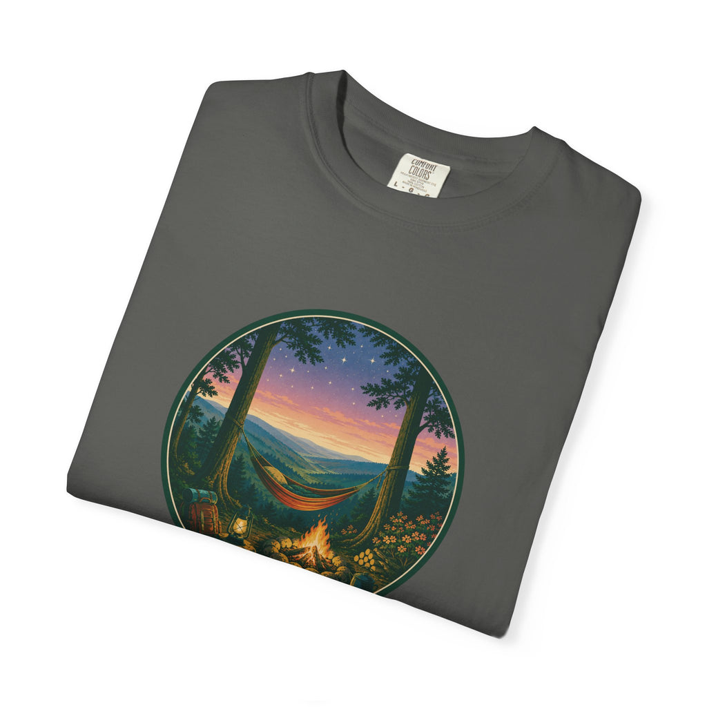 Hammock Camping Sunset T-Shirt — Bonfire Night Outdoor Graphic Tee