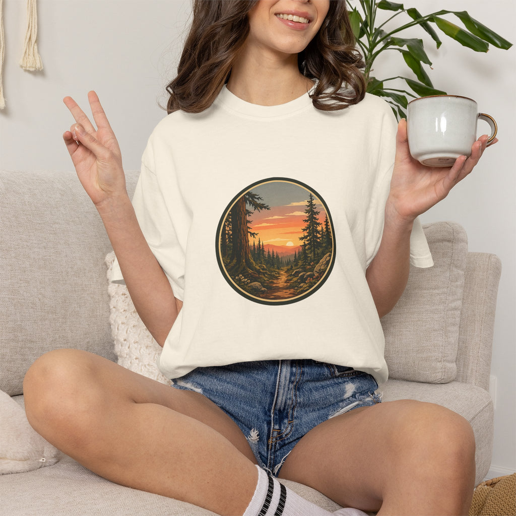 Sunset Hiking Trail Circle T-Shirt — Scenic Mountain Trail Tee