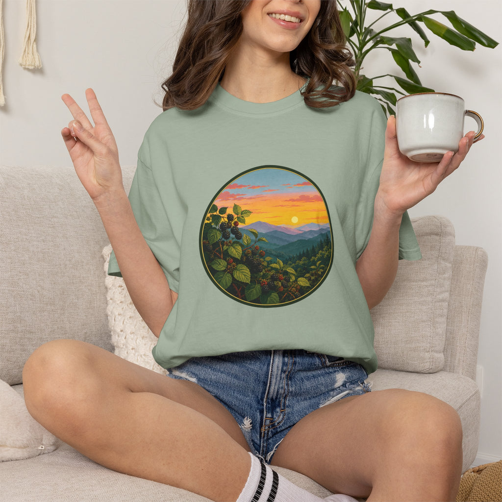 Blue Ridge Blackberries T-Shirt — Scenic Mountain Sunset Tee