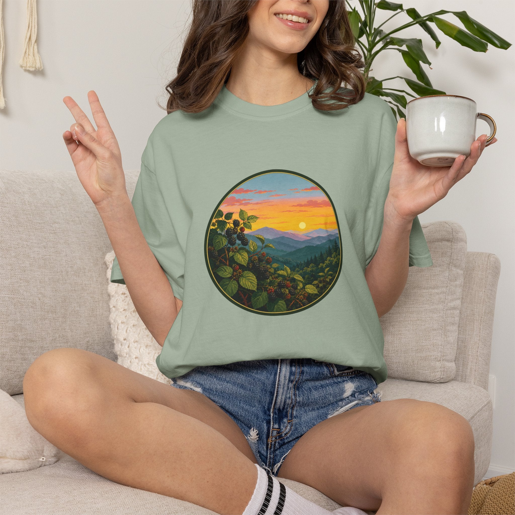 Blue Ridge Blackberries T-Shirt — Scenic Mountain Sunset Tee