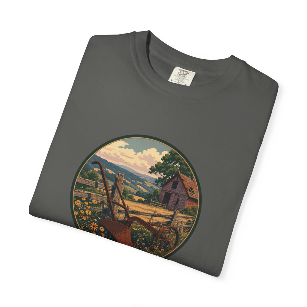 Vintage Countryside T-Shirt — Scenic Farm Landscape Graphic