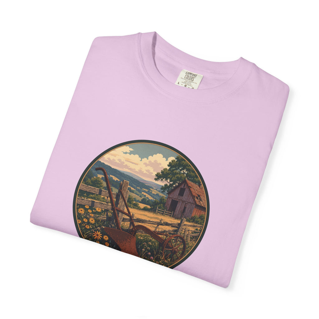 Vintage Countryside T-Shirt — Scenic Farm Landscape Graphic