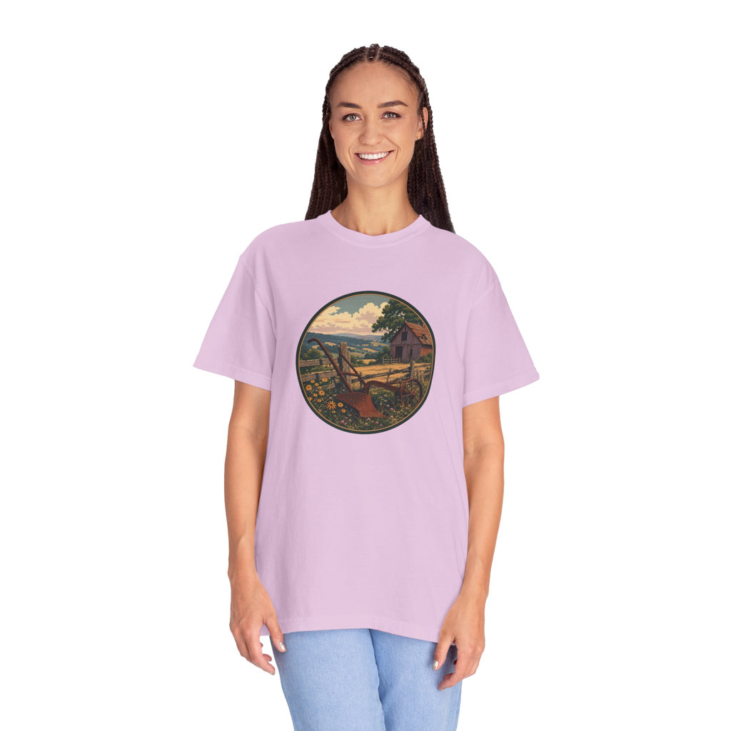 Vintage Countryside T-Shirt — Scenic Farm Landscape Graphic