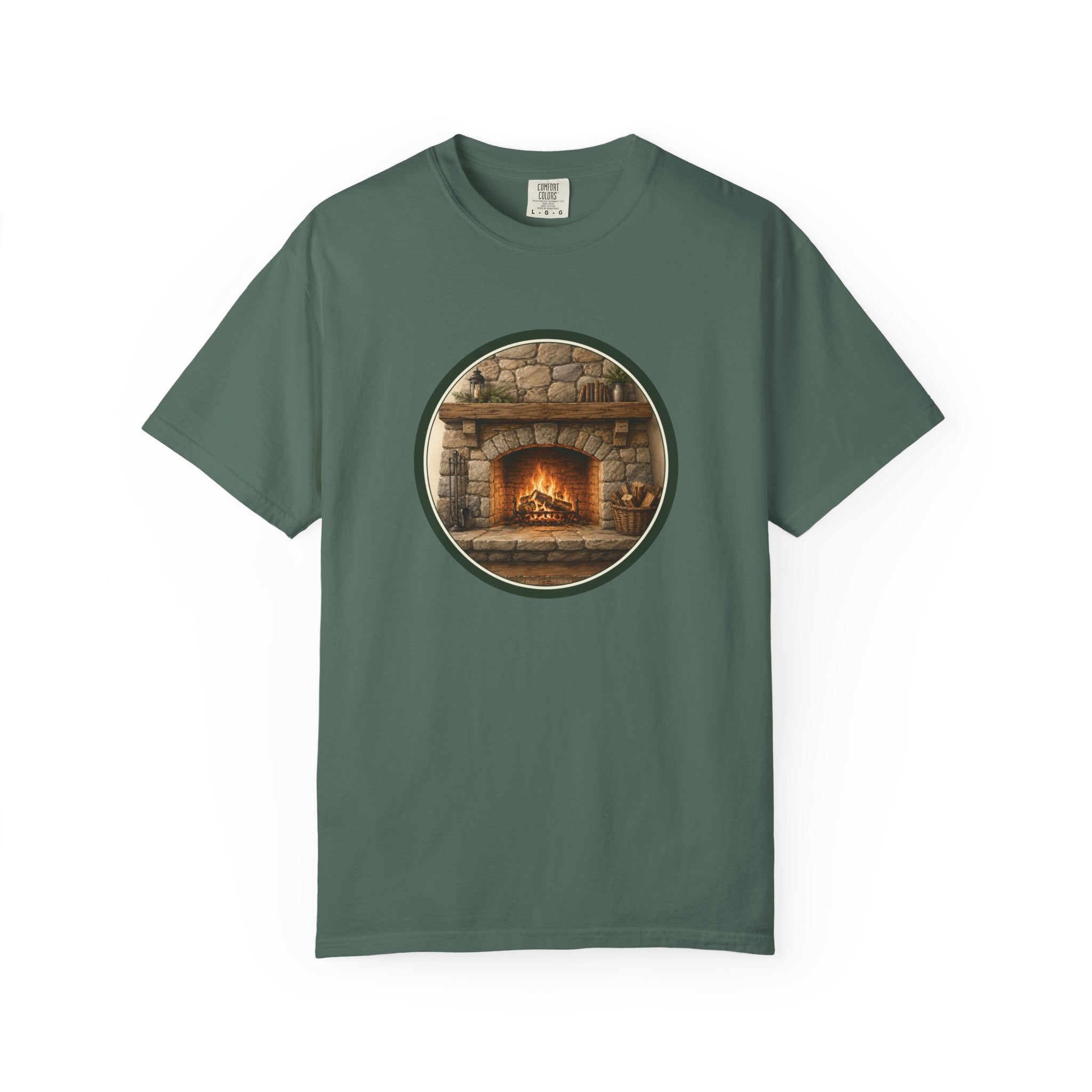 Cozy Fireplace Graphic T-Shirt — Vintage Hearth Circle Design