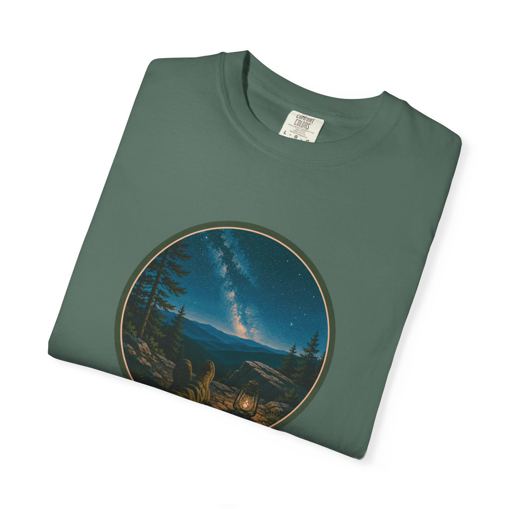 Night Sky Mountain T-Shirt — Circular Scenic Landscape Tee