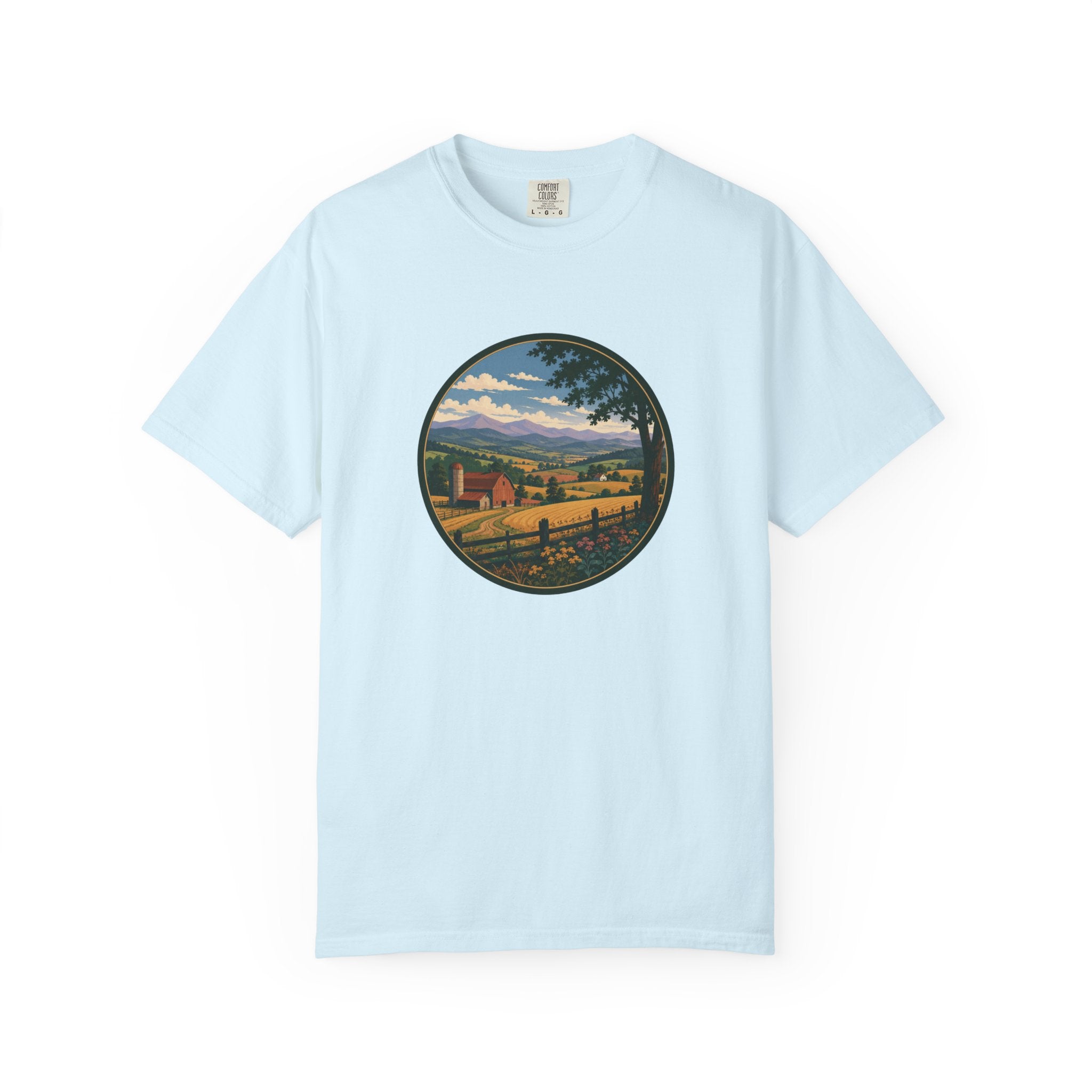 Scenic Countryside T-Shirt — Vintage Farm Landscape Graphic