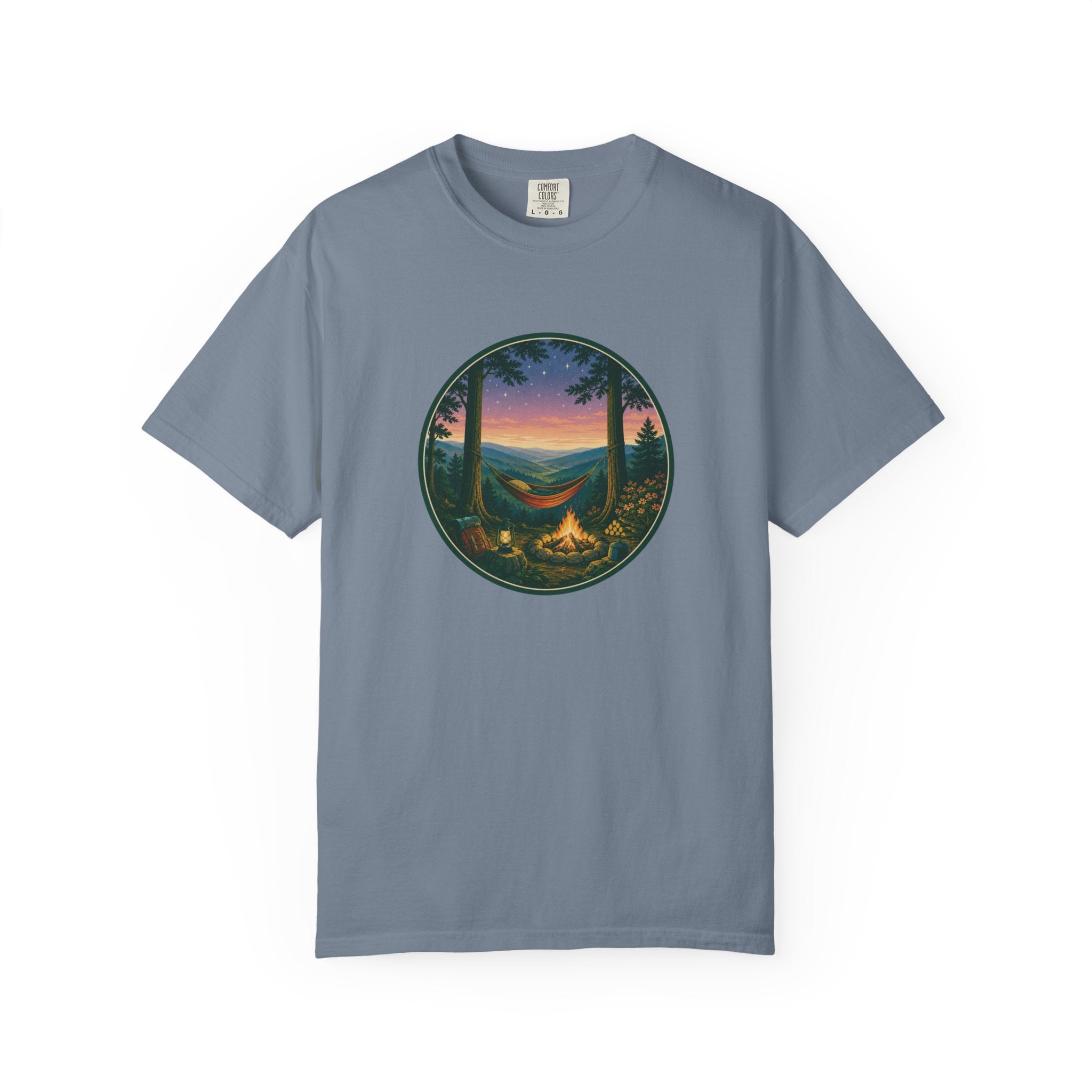 Hammock Camping Sunset T-Shirt — Bonfire Night Outdoor Graphic Tee