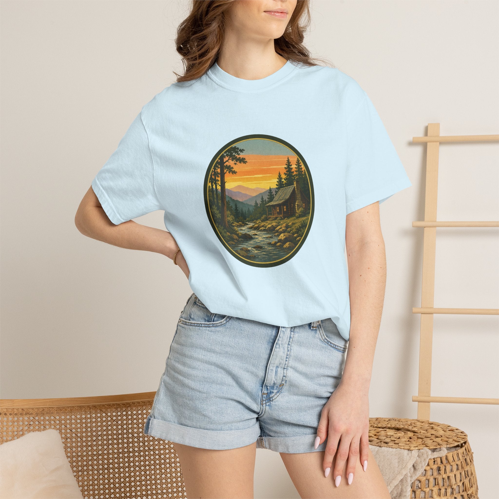 Nature Sunset River T-Shirt — Vintage Mountain Cabin Scenic Tee