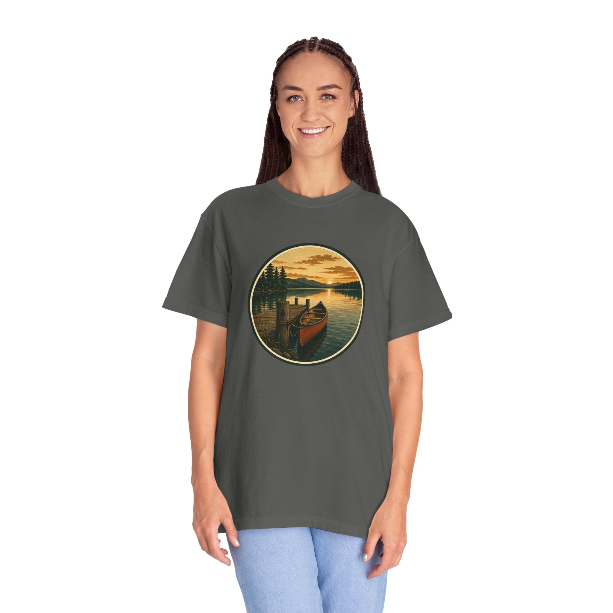 Canoe Sunset T-Shirt — Vintage Lake Adventure Graphic
