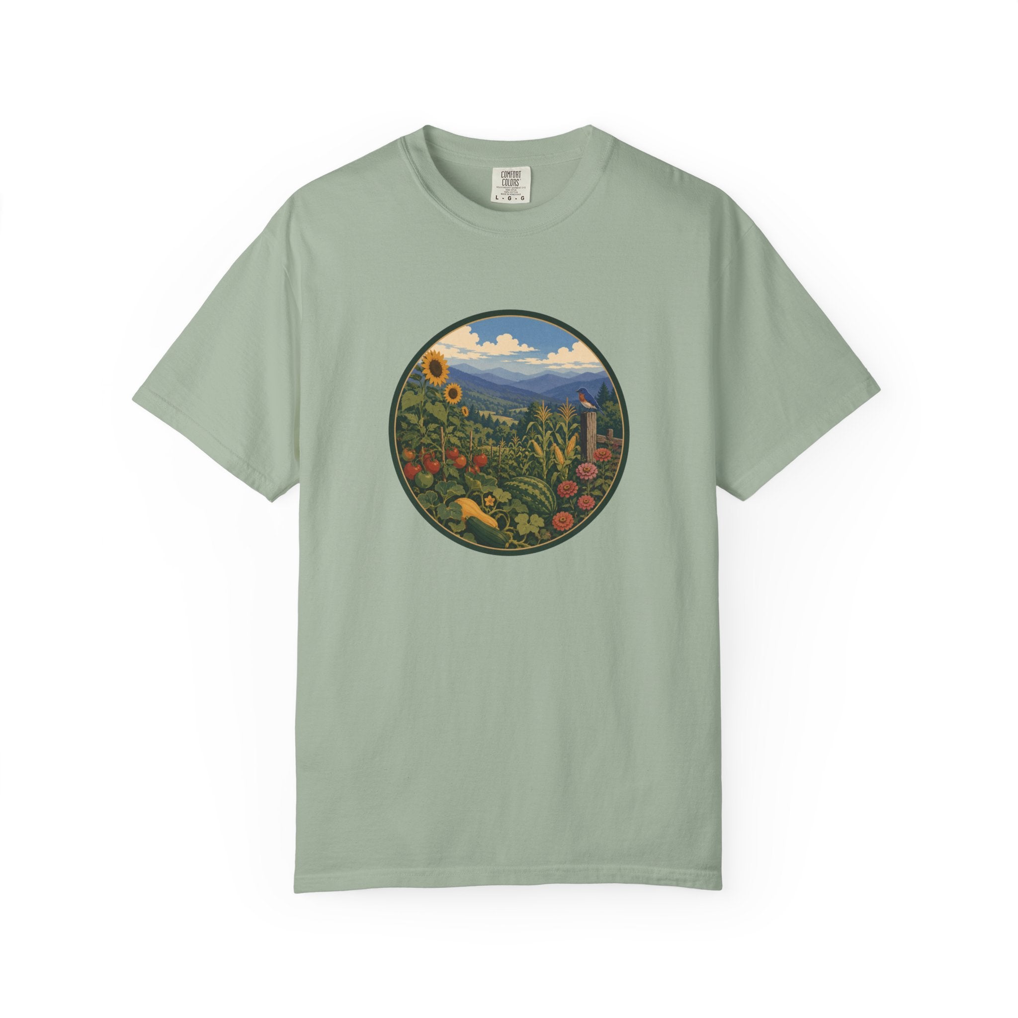 Scenic Garden Circle T-Shirt — Mountain Meadow Fresh Vegetables Graphic Tee