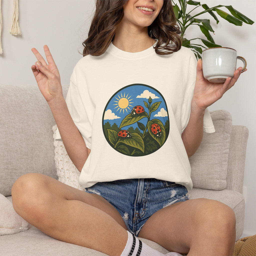 Ladybug Garden T-Shirt — Floral Nature Graphic Tee