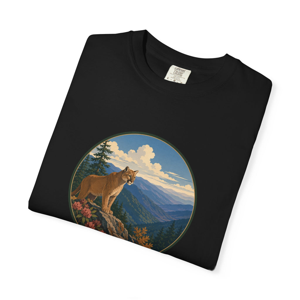 Mountain Lion Scenic T-Shirt — Vintage Nature Wildlife Graphic