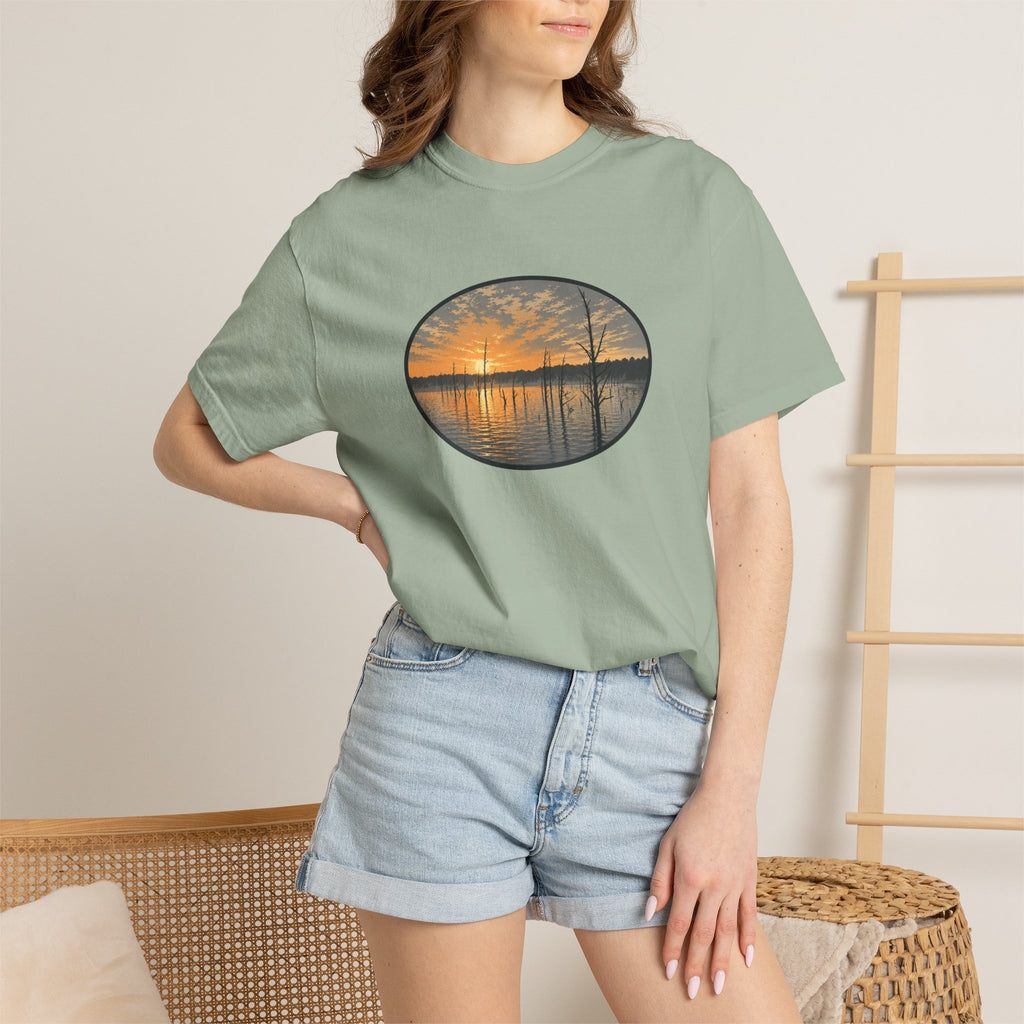 Sunrise Wooded Lake Oval T-Shirt