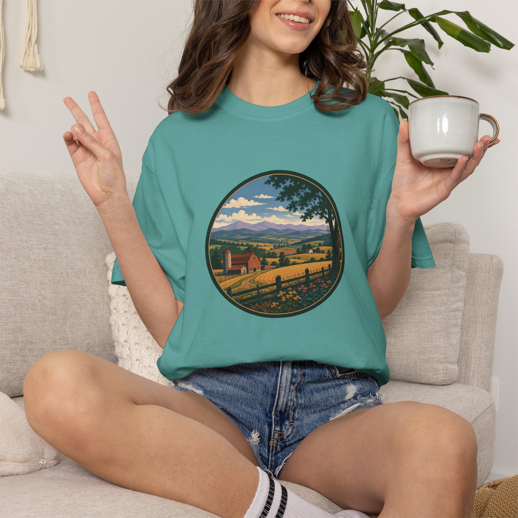 Scenic Countryside T-Shirt — Vintage Farm Landscape Graphic