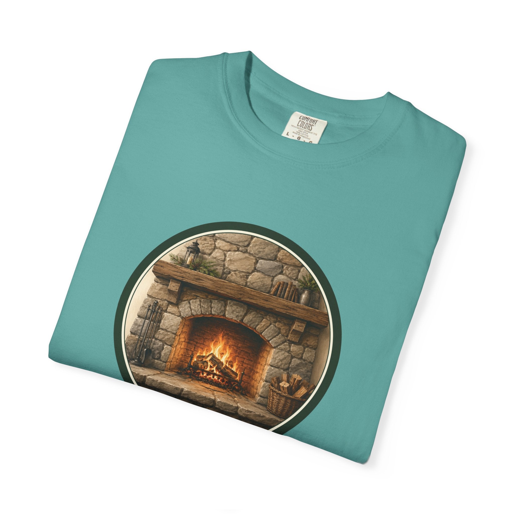 Cozy Fireplace Graphic T-Shirt — Vintage Hearth Circle Design