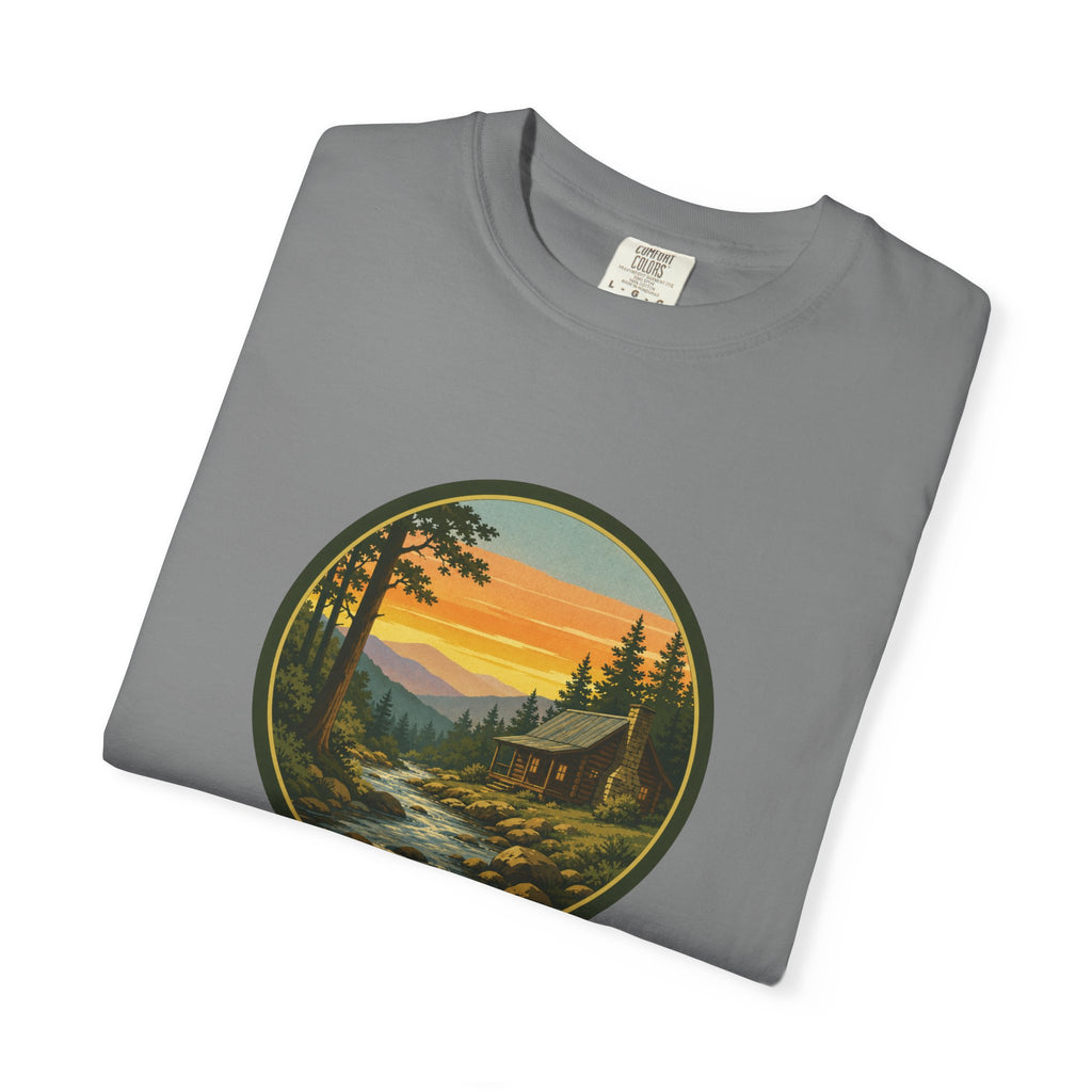Nature Sunset River T-Shirt — Vintage Mountain Cabin Scenic Tee