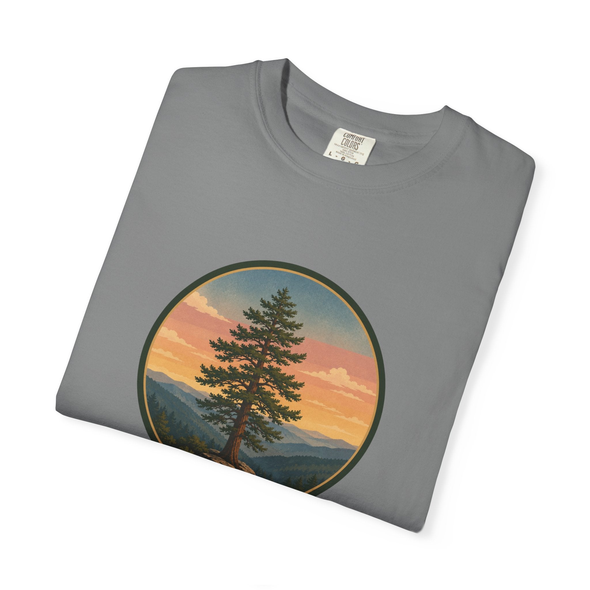 Cedar Tree Sunset T-Shirt — Vintage Mountain Cedar Graphic Tee