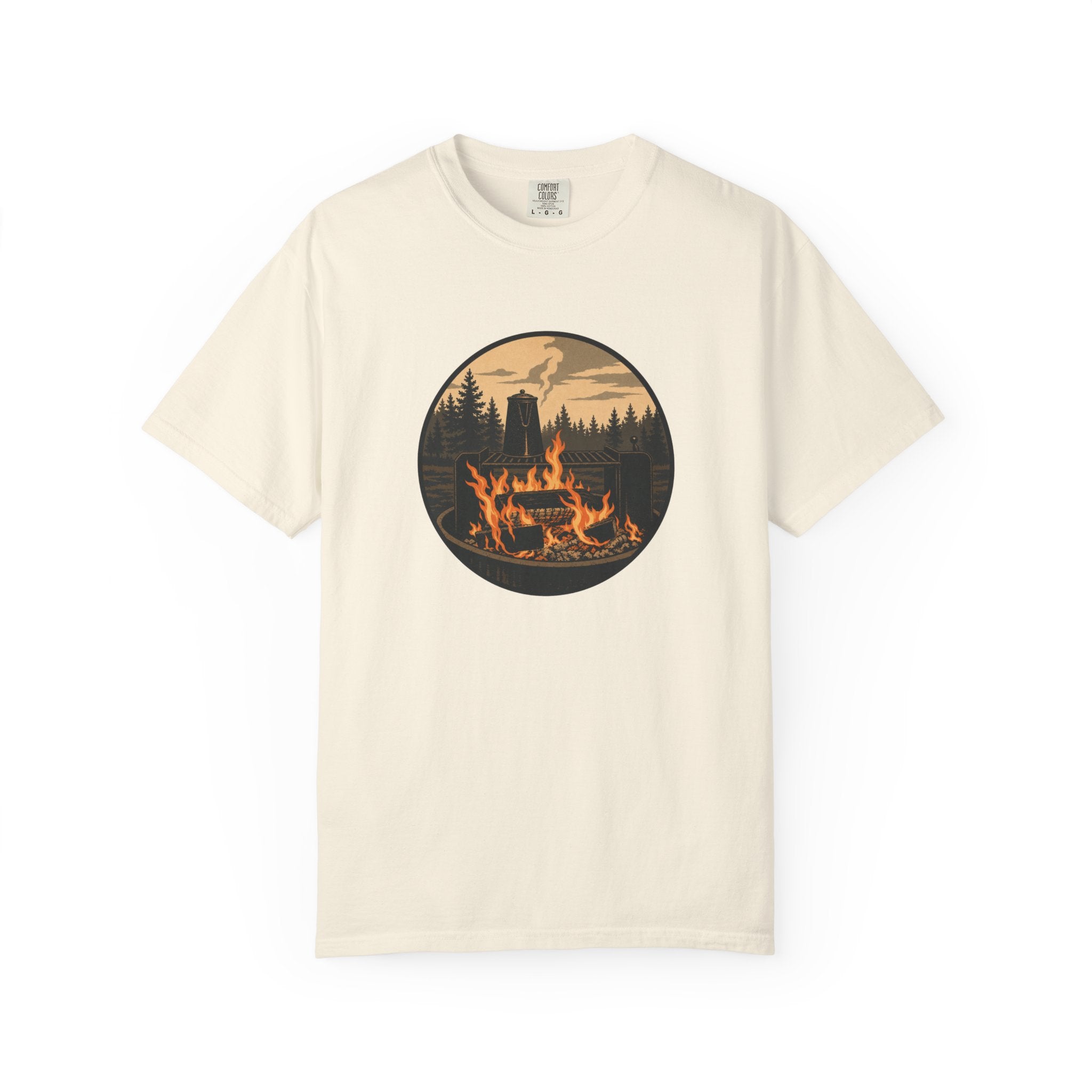 Campfire Forest T-Shirt — Retro Mountain Bonfire Graphic
