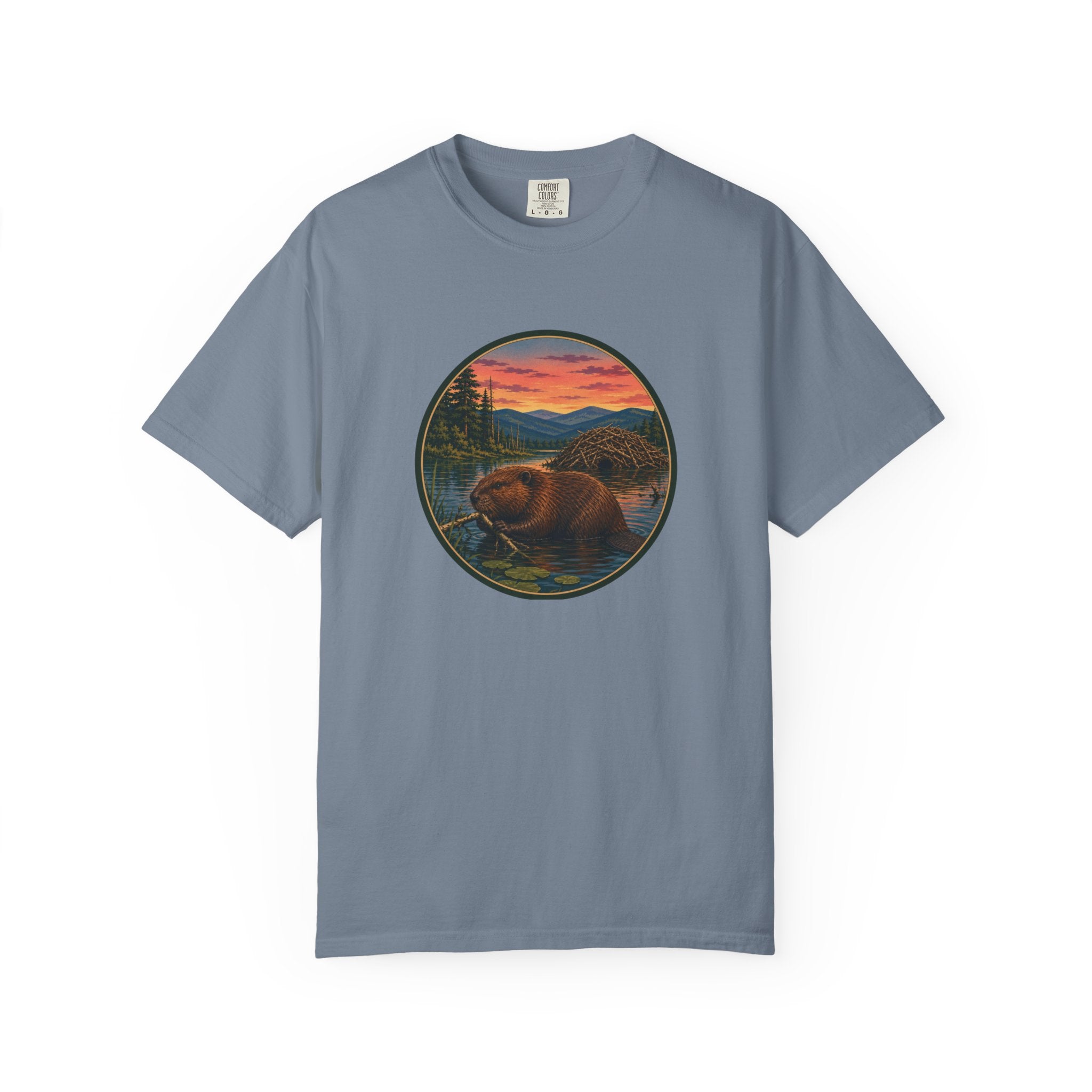 Beaver Sunset T-Shirt — Mountain Lake Wildlife Graphic Tee
