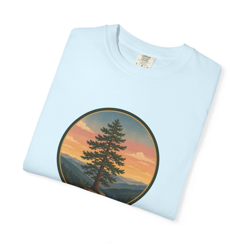 Cedar Tree Sunset T-Shirt — Vintage Mountain Cedar Graphic Tee