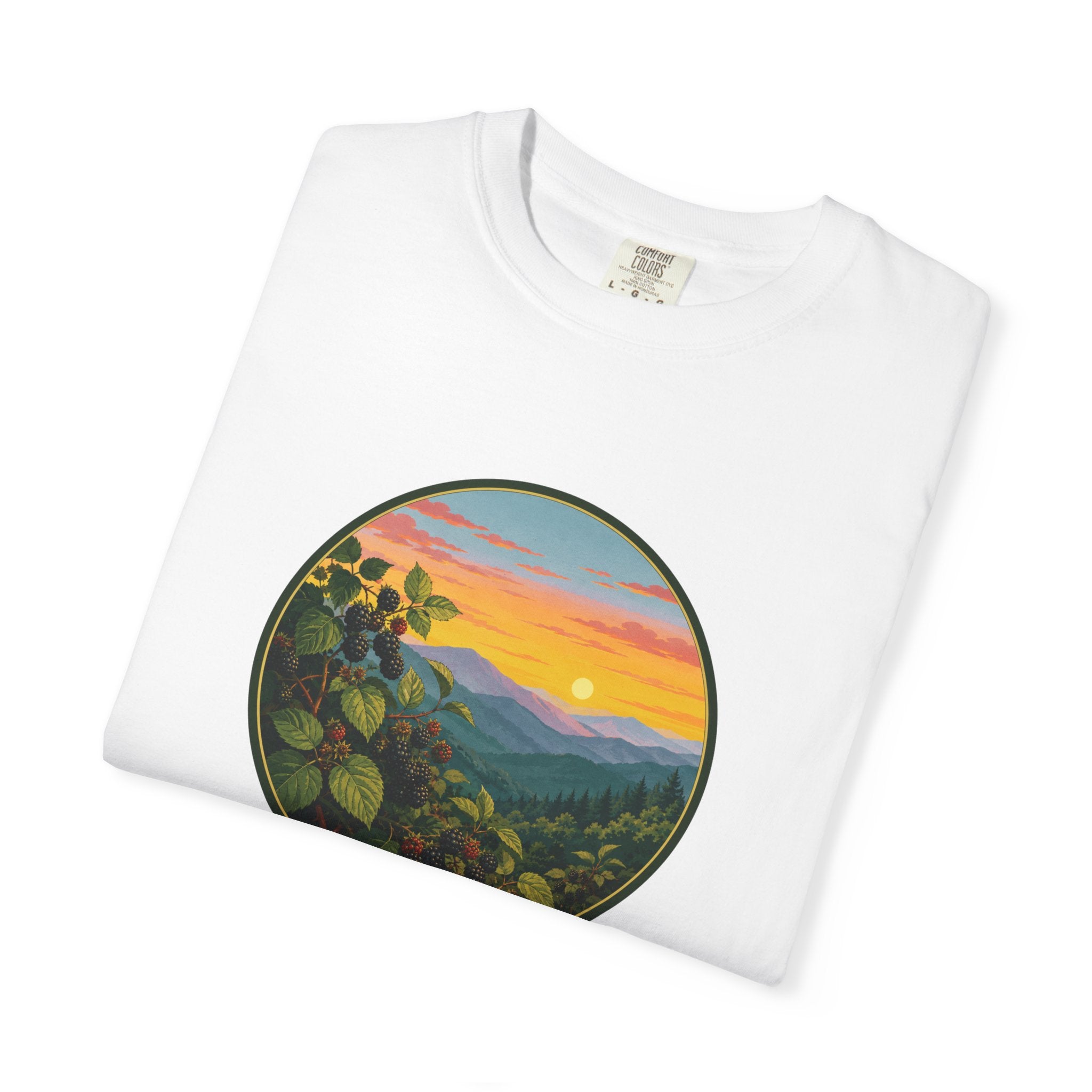 Blue Ridge Blackberries T-Shirt — Scenic Mountain Sunset Tee